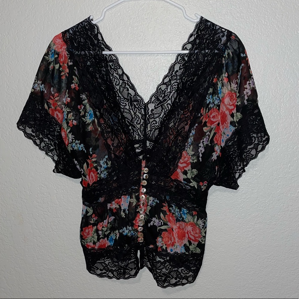 Lace & Sheer Floral Blouse